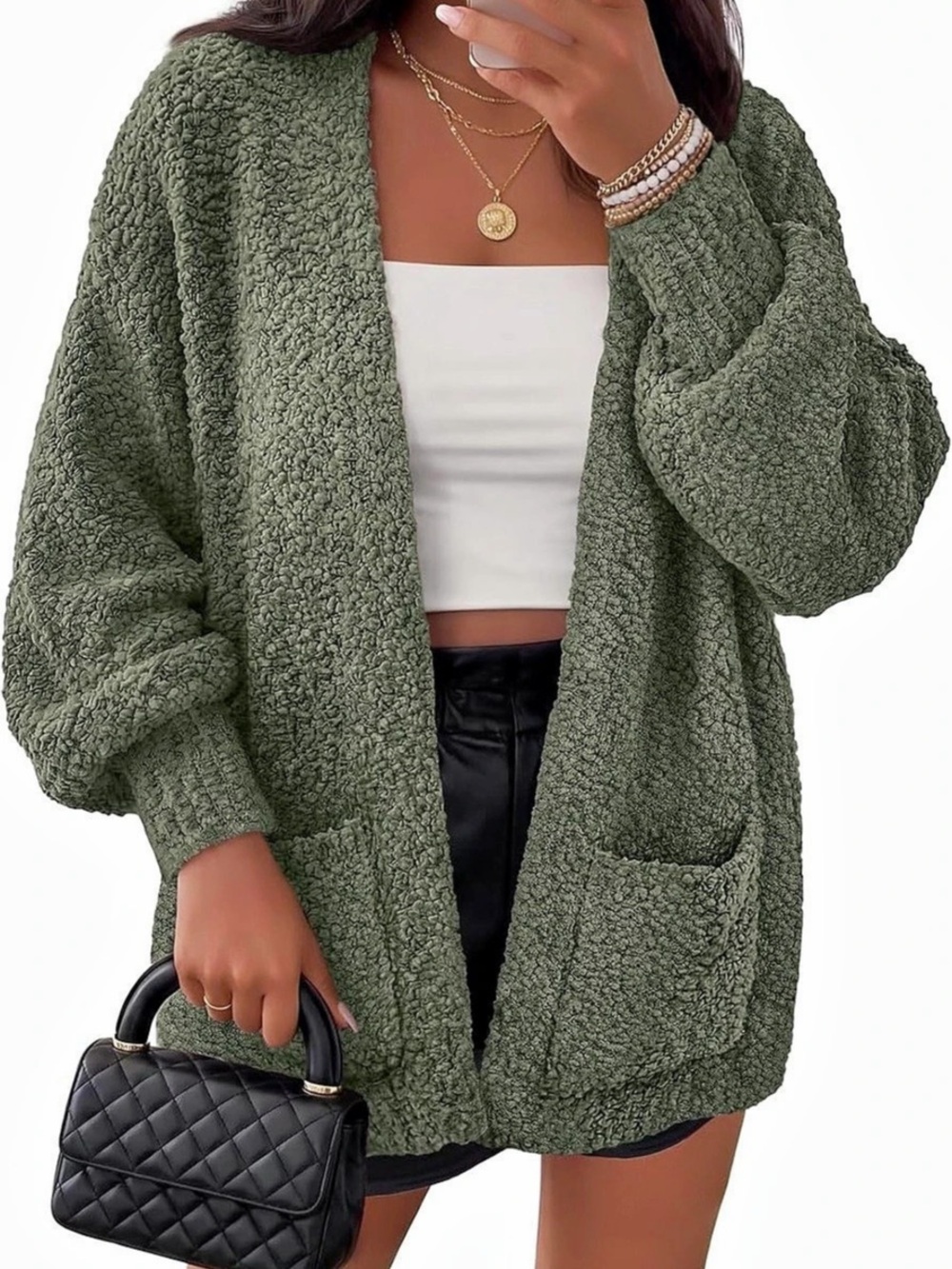 MEROKEETY Long Sleeve Soft Yarn Chunky Knit Sweater Batwing Green Cardigan
